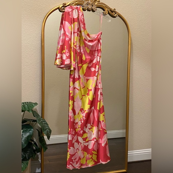 Anthropologie Mandira Wirk Vibrant Floral One Shoulder Gown Maxi Dress Size L - Picture 4 of 10